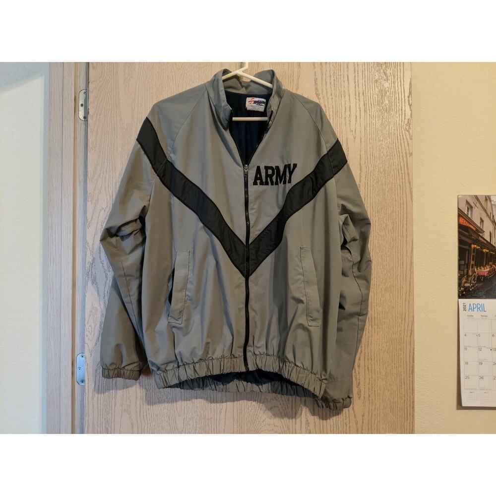 Vintage Army IPFU Gray Windbreaker Jacket JWOD Skilcraft Large Long Nylon